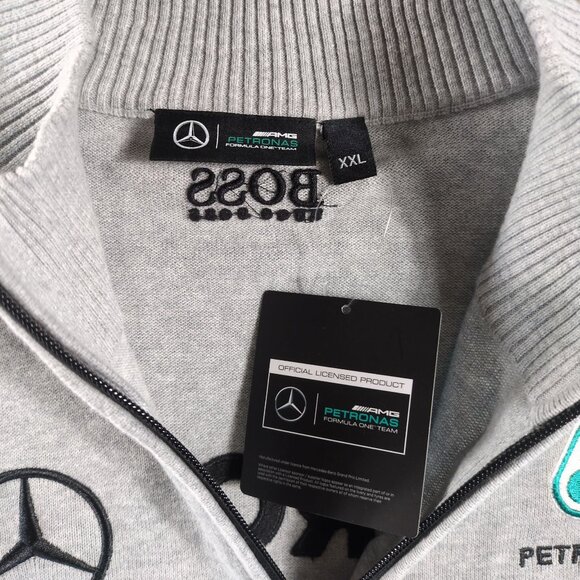 NWT Mercedes AMG Petronas F1 Hugo Boss Team Lux 1/4 Zip Sweatshirt Gray XXL - Picture 3 of 12
